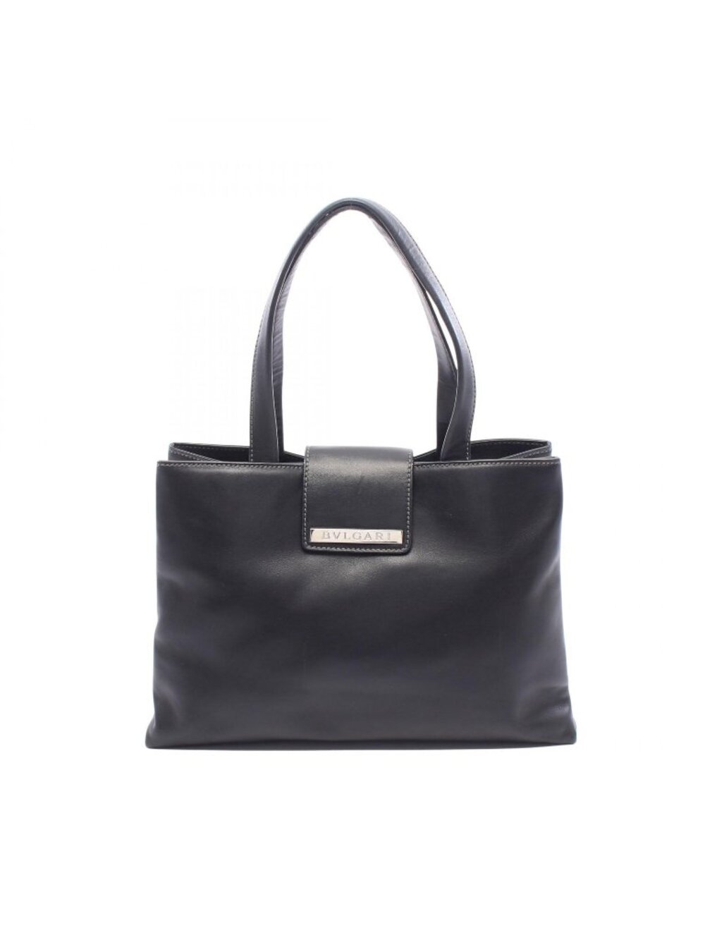Bvlgari Tote Logo Plate Leather Handbag